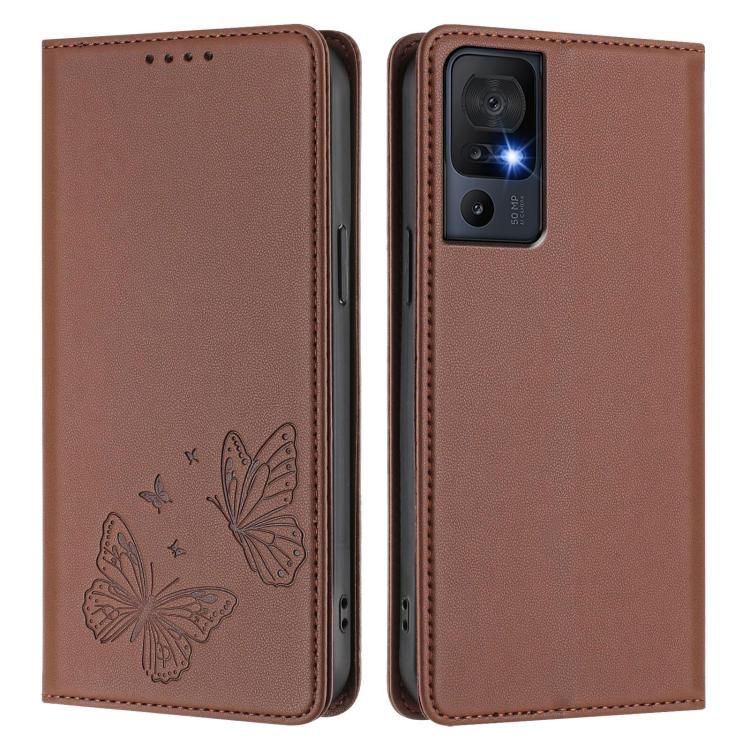 For TCL 40 SE Strong Magnetic Dual Butterfly RFID Vegan Leather Phone Case
