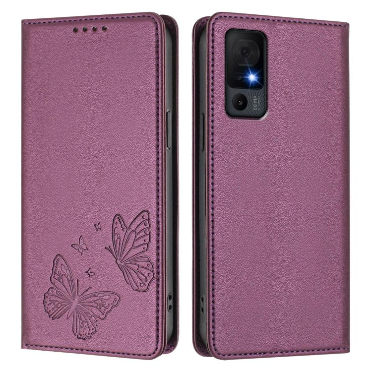 For TCL 40 XL / TCL 40 T Strong Magnetic Dual Butterfly RFID Vegan Leather Phone Case