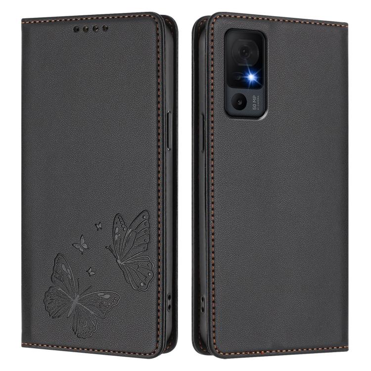 For TCL 40 XL / TCL 40 T Strong Magnetic Dual Butterfly RFID Vegan Leather Phone Case