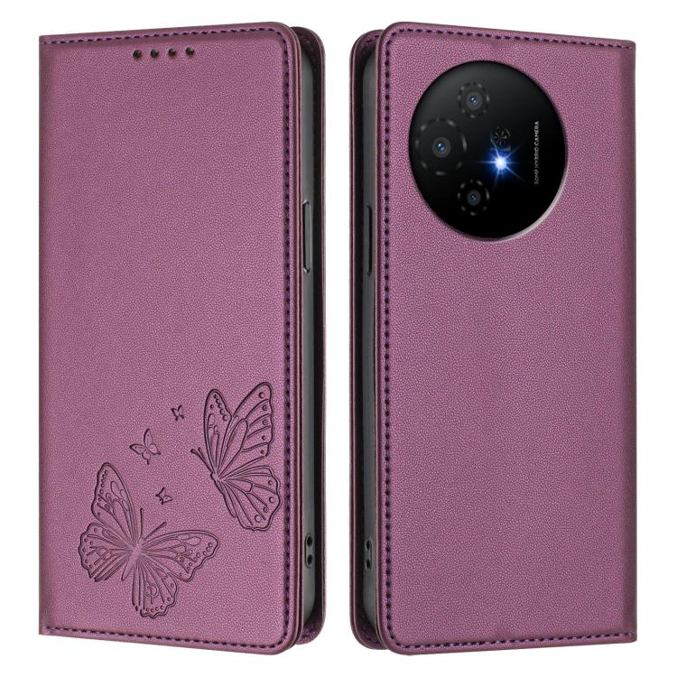 For TCL 50 XL 5G / 50 XL NxtPaper Strong Magnetic Dual Butterfly RFID Vegan Leather Phone Case
