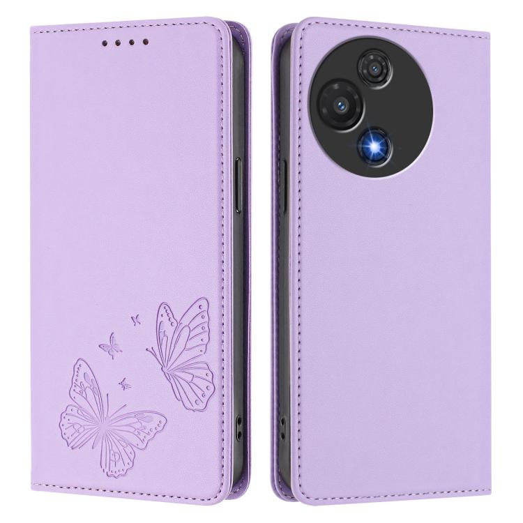 For TCL 60 5G Strong Magnetic Dual Butterfly RFID Vegan Leather Phone Case