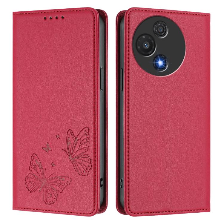 For TCL 60 5G Strong Magnetic Dual Butterfly RFID Vegan Leather Phone Case