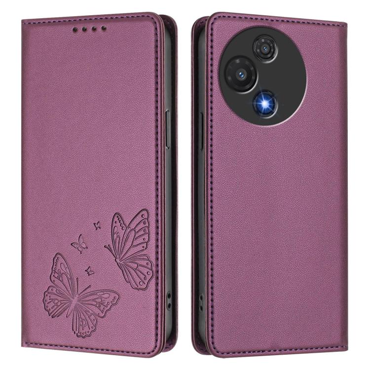 For TCL 60 5G Strong Magnetic Dual Butterfly RFID Vegan Leather Phone Case