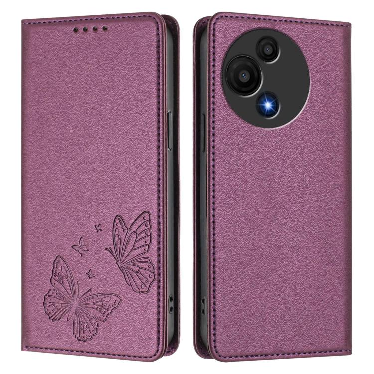 For TCL 60 SE NxtPaper 5G Strong Magnetic Dual Butterfly RFID Vegan Leather Phone Case