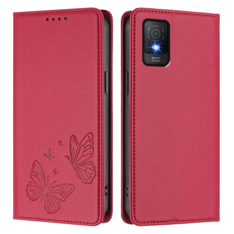 For TCL 403 / Vodafone Smart M23 Strong Magnetic Dual Butterfly RFID Vegan Leather Phone Case