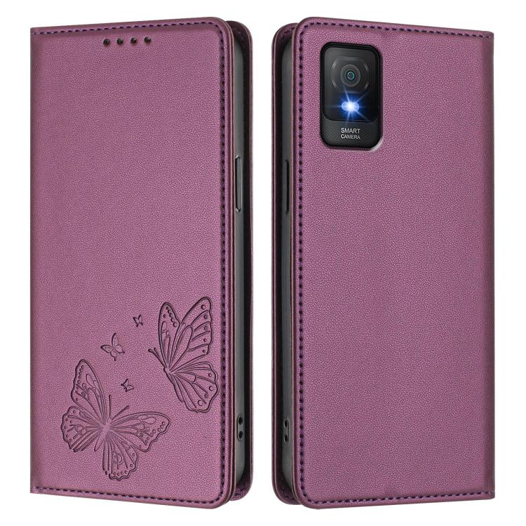 For TCL 403 / Vodafone Smart M23 Strong Magnetic Dual Butterfly RFID Vegan Leather Phone Case