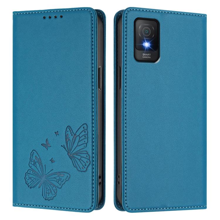 For TCL 403 / Vodafone Smart M23 Strong Magnetic Dual Butterfly RFID Vegan Leather Phone Case