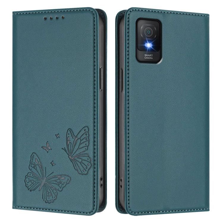 For TCL 403 / Vodafone Smart M23 Strong Magnetic Dual Butterfly RFID Vegan Leather Phone Case