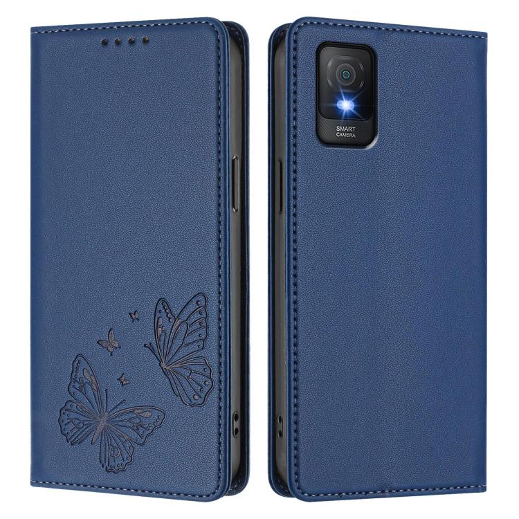 For TCL 403 / Vodafone Smart M23 Strong Magnetic Dual Butterfly RFID Vegan Leather Phone Case