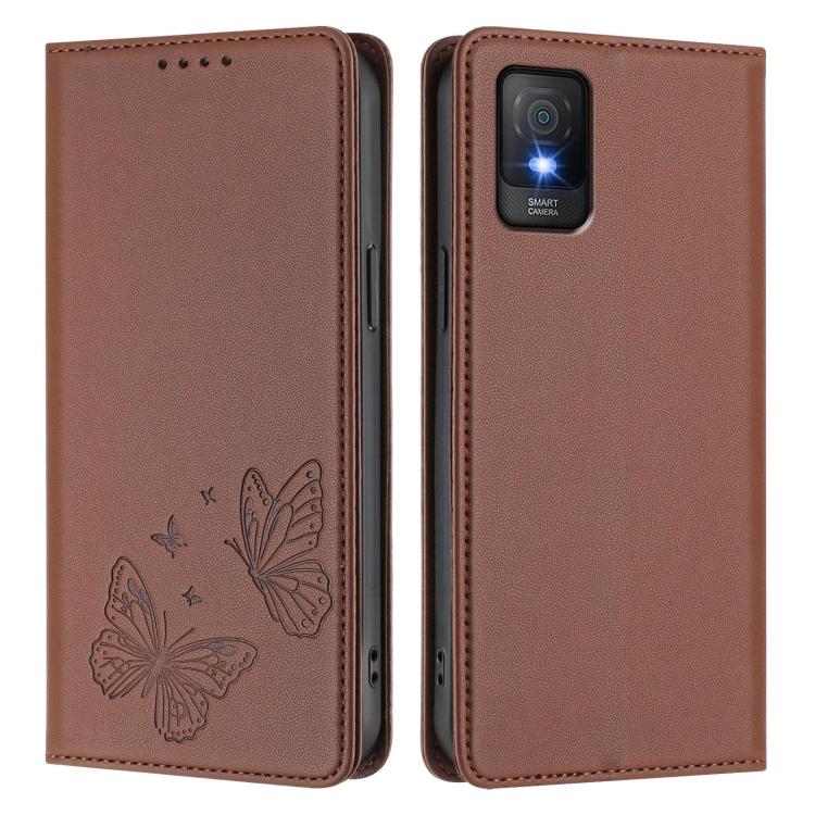 For TCL 403 / Vodafone Smart M23 Strong Magnetic Dual Butterfly RFID Vegan Leather Phone Case