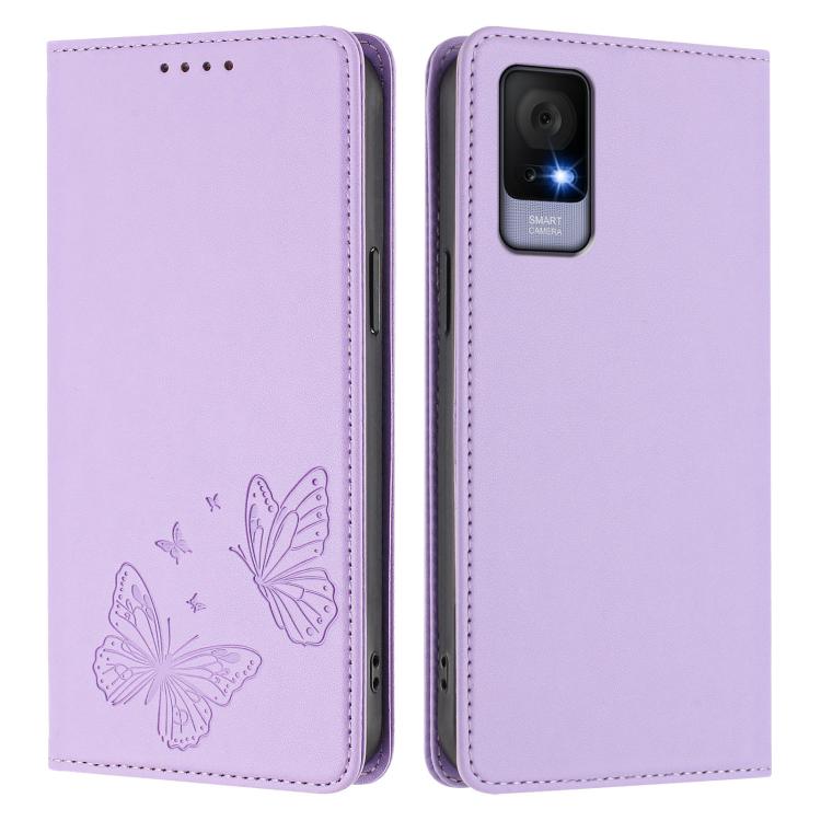 For TCL 406 / 406s / 408 Strong Magnetic Dual Butterfly RFID Vegan Leather Phone Case