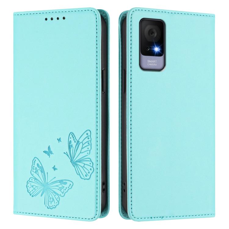 For TCL 406 / 406s / 408 Strong Magnetic Dual Butterfly RFID Vegan Leather Phone Case