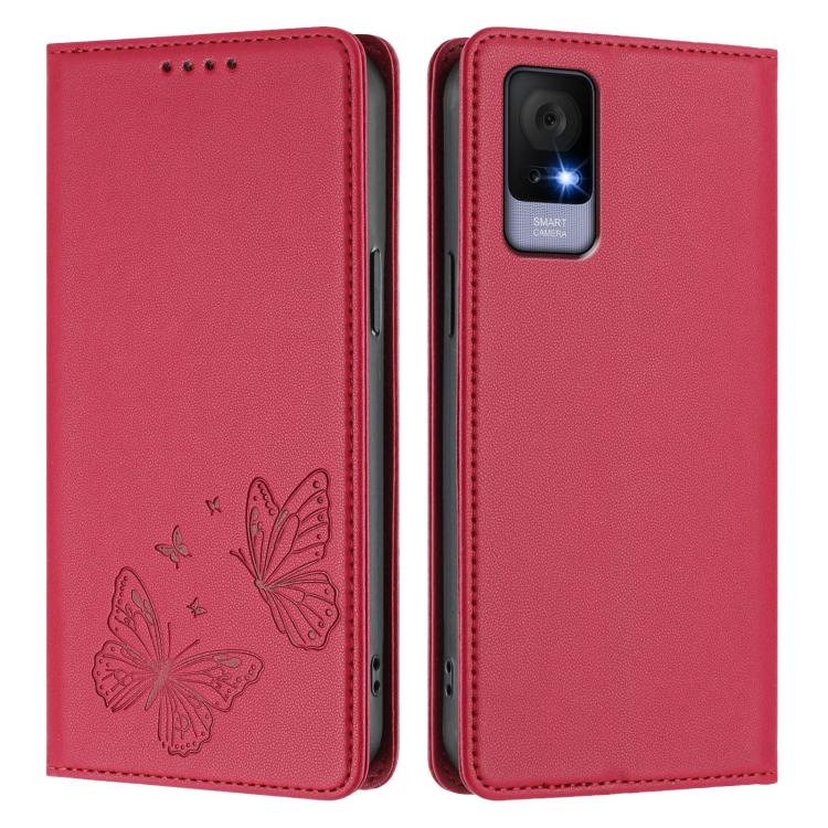 For TCL 406 / 406s / 408 Strong Magnetic Dual Butterfly RFID Vegan Leather Phone Case