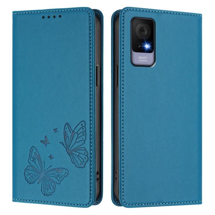 For TCL 406 / 406s / 408 Strong Magnetic Dual Butterfly RFID Vegan Leather Phone Case
