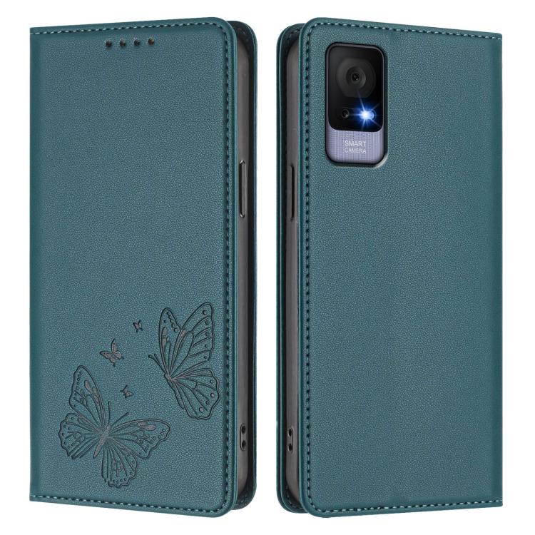 For TCL 406 / 406s / 408 Strong Magnetic Dual Butterfly RFID Vegan Leather Phone Case