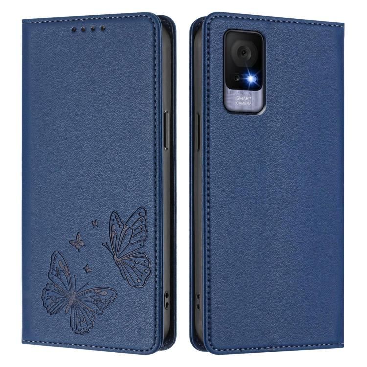 For TCL 406 / 406s / 408 Strong Magnetic Dual Butterfly RFID Vegan Leather Phone Case