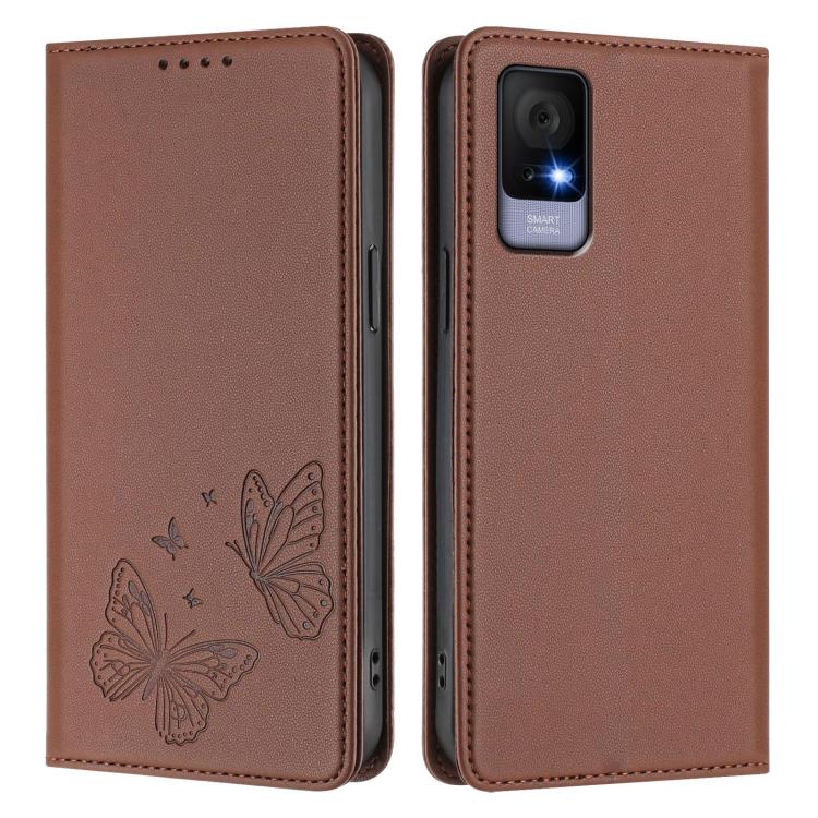 For TCL 406 / 406s / 408 Strong Magnetic Dual Butterfly RFID Vegan Leather Phone Case