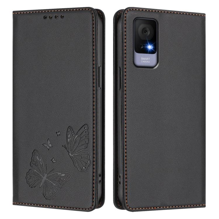 For TCL 406 / 406s / 408 Strong Magnetic Dual Butterfly RFID Vegan Leather Phone Case