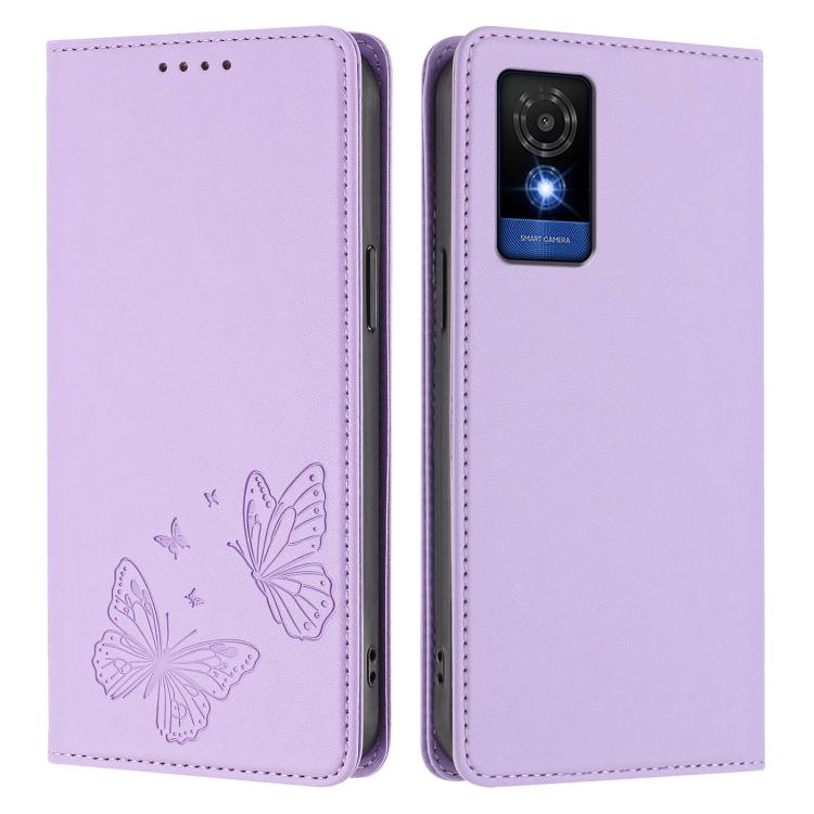For TCL 501 Strong Magnetic Dual Butterfly RFID Vegan Leather Phone Case