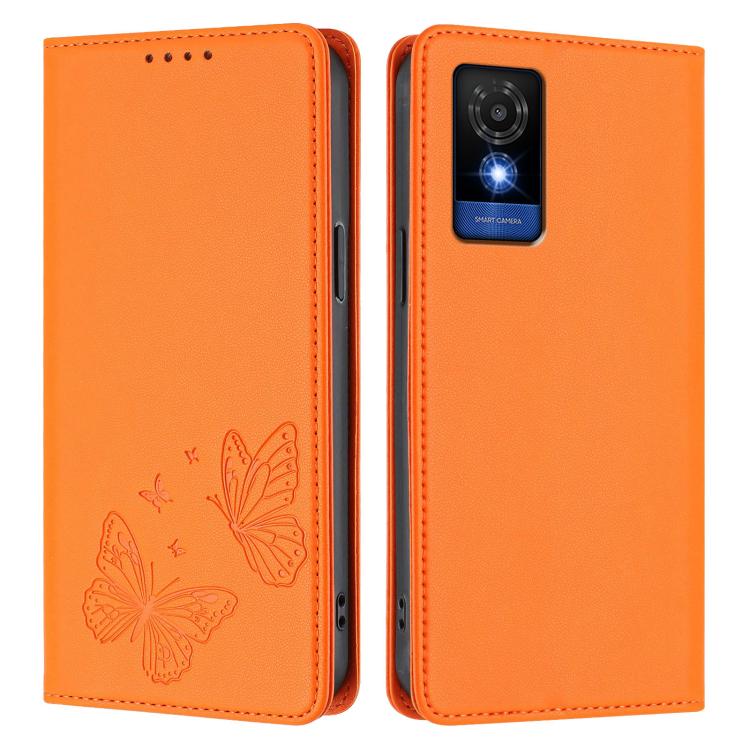 For TCL 501 Strong Magnetic Dual Butterfly RFID Vegan Leather Phone Case