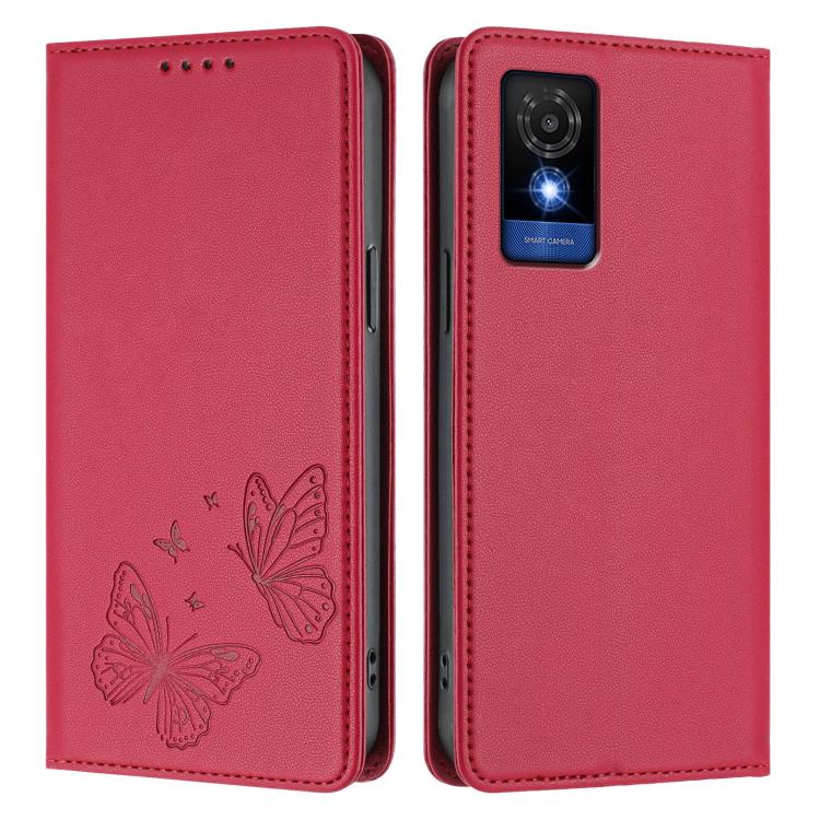 For TCL 501 Strong Magnetic Dual Butterfly RFID Vegan Leather Phone Case