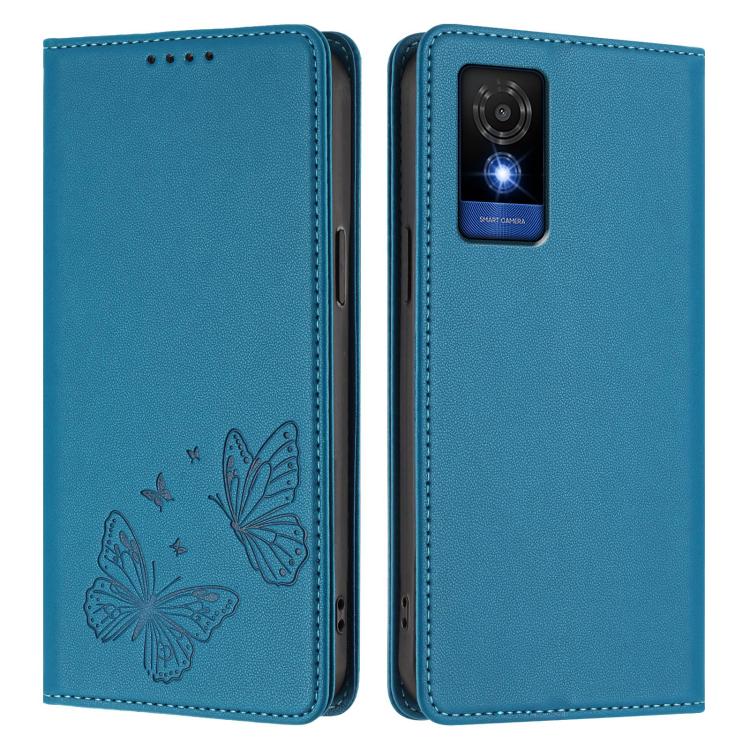 For TCL 501 Strong Magnetic Dual Butterfly RFID Vegan Leather Phone Case