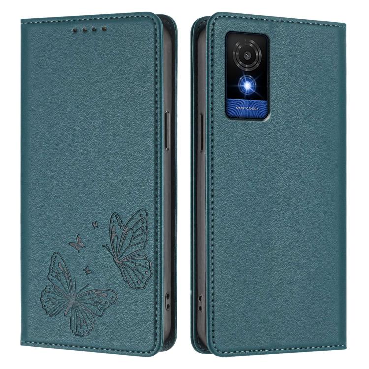 For TCL 501 Strong Magnetic Dual Butterfly RFID Vegan Leather Phone Case