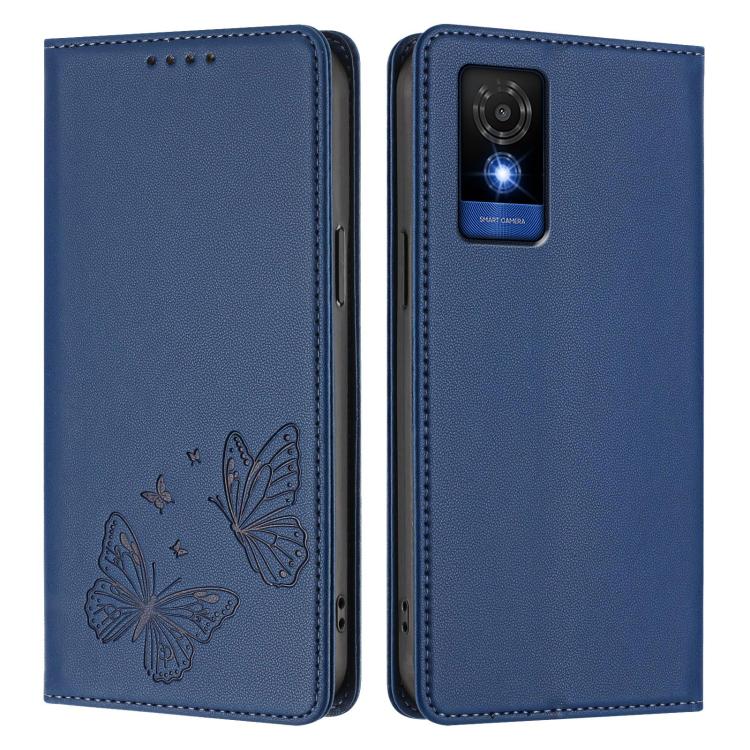 For TCL 501 Strong Magnetic Dual Butterfly RFID Vegan Leather Phone Case