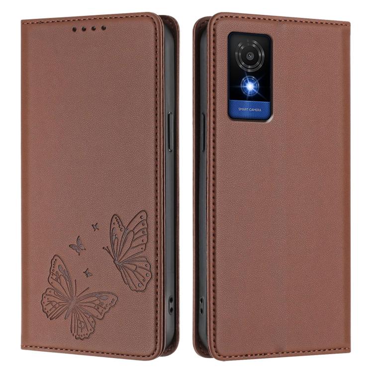 For TCL 501 Strong Magnetic Dual Butterfly RFID Vegan Leather Phone Case