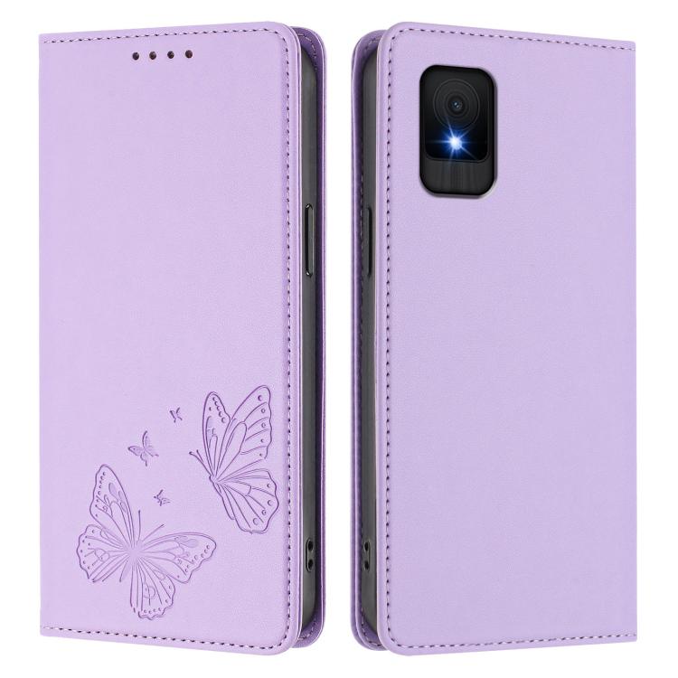 For TCL 502 Strong Magnetic Dual Butterfly RFID Vegan Leather Phone Case