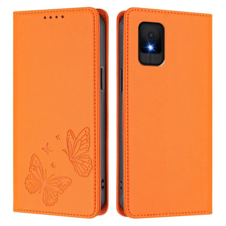 For TCL 502 Strong Magnetic Dual Butterfly RFID Vegan Leather Phone Case