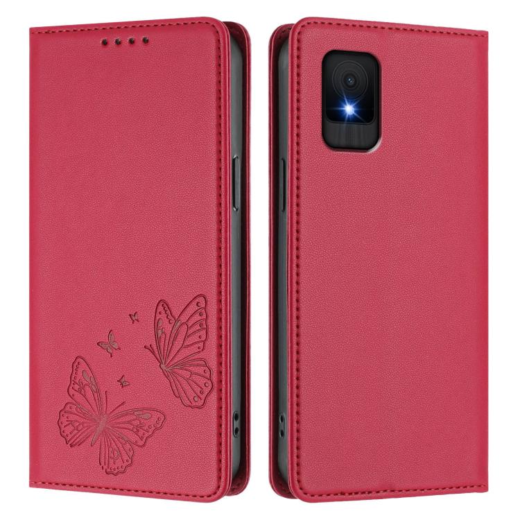 For TCL 502 Strong Magnetic Dual Butterfly RFID Vegan Leather Phone Case