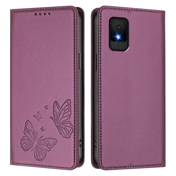 For TCL 502 Strong Magnetic Dual Butterfly RFID Vegan Leather Phone Case