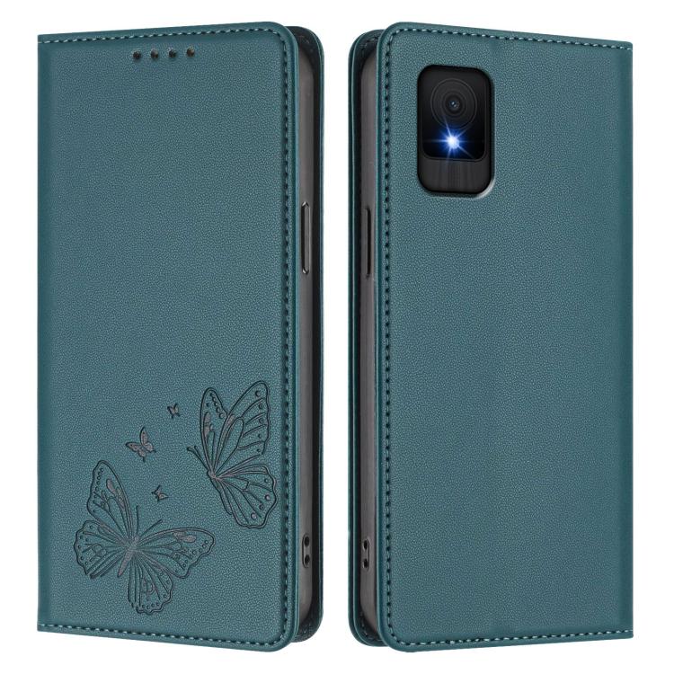 For TCL 502 Strong Magnetic Dual Butterfly RFID Vegan Leather Phone Case