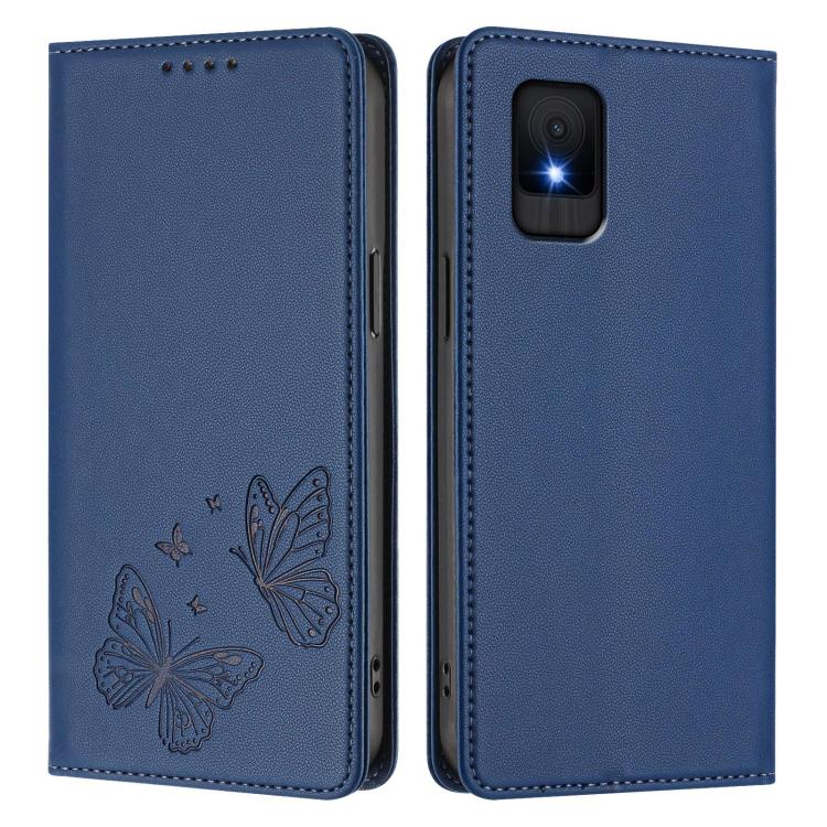 For TCL 502 Strong Magnetic Dual Butterfly RFID Vegan Leather Phone Case
