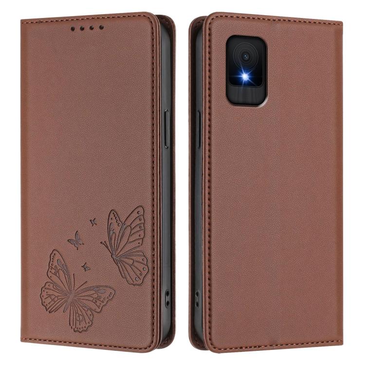 For TCL 502 Strong Magnetic Dual Butterfly RFID Vegan Leather Phone Case