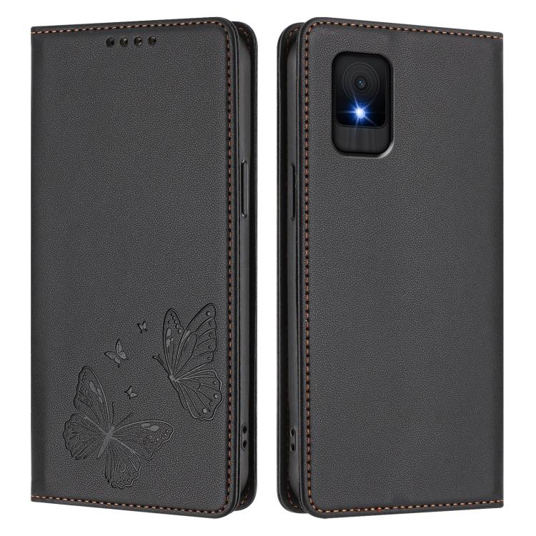 For TCL 502 Strong Magnetic Dual Butterfly RFID Vegan Leather Phone Case