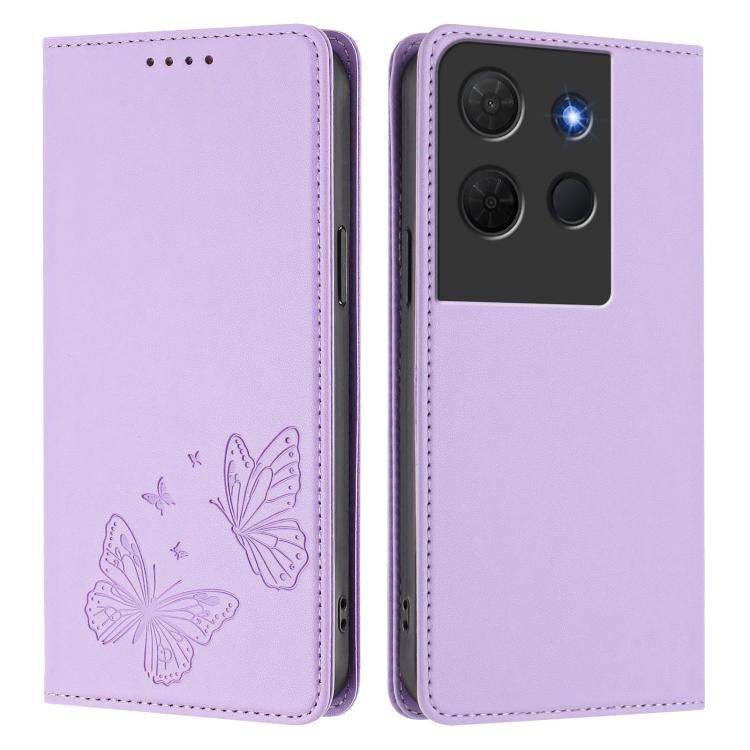 For TCL 503 Strong Magnetic Dual Butterfly RFID Vegan Leather Phone Case