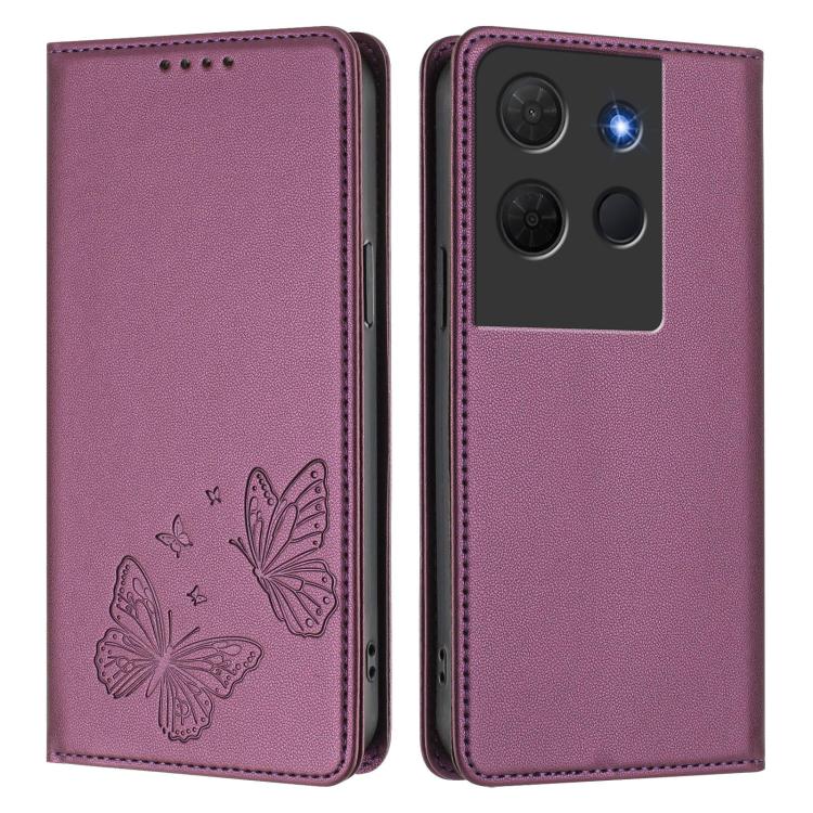 For TCL 503 Strong Magnetic Dual Butterfly RFID Vegan Leather Phone Case