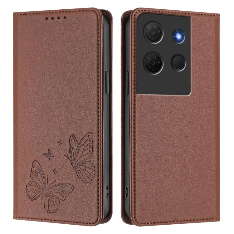 For TCL 503 Strong Magnetic Dual Butterfly RFID Vegan Leather Phone Case