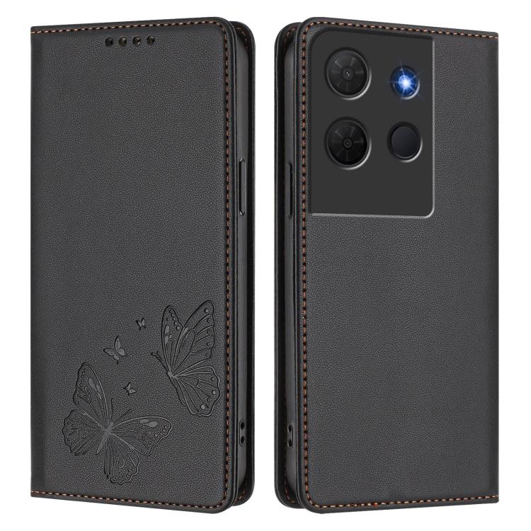 For TCL 503 Strong Magnetic Dual Butterfly RFID Vegan Leather Phone Case