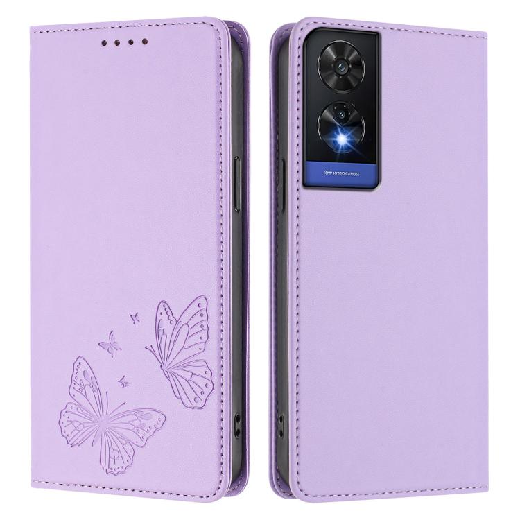 For TCL 505 Strong Magnetic Dual Butterfly RFID Vegan Leather Phone Case