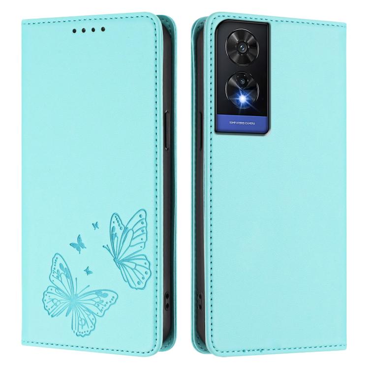 For TCL 505 Strong Magnetic Dual Butterfly RFID Vegan Leather Phone Case