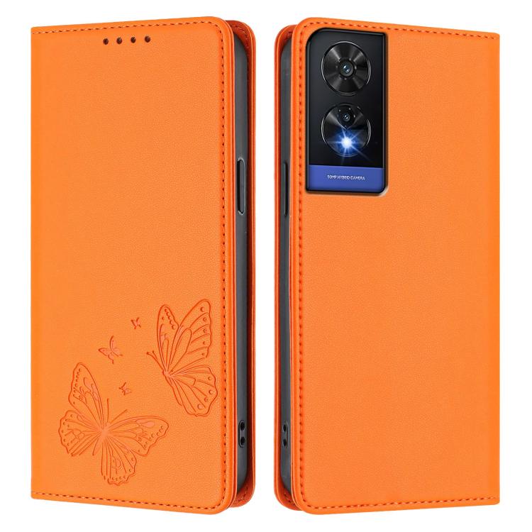 For TCL 505 Strong Magnetic Dual Butterfly RFID Vegan Leather Phone Case