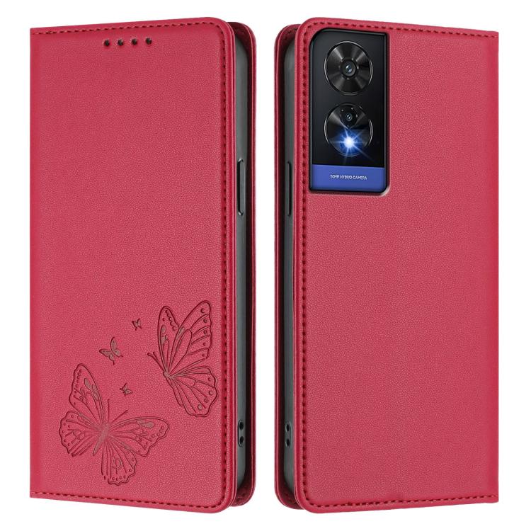 For TCL 505 Strong Magnetic Dual Butterfly RFID Vegan Leather Phone Case