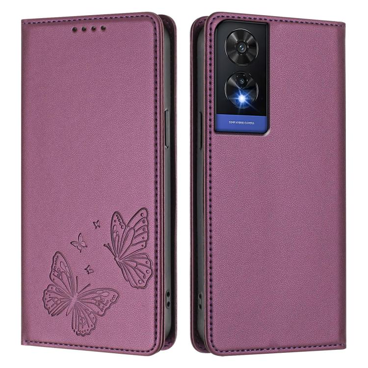 For TCL 505 Strong Magnetic Dual Butterfly RFID Vegan Leather Phone Case