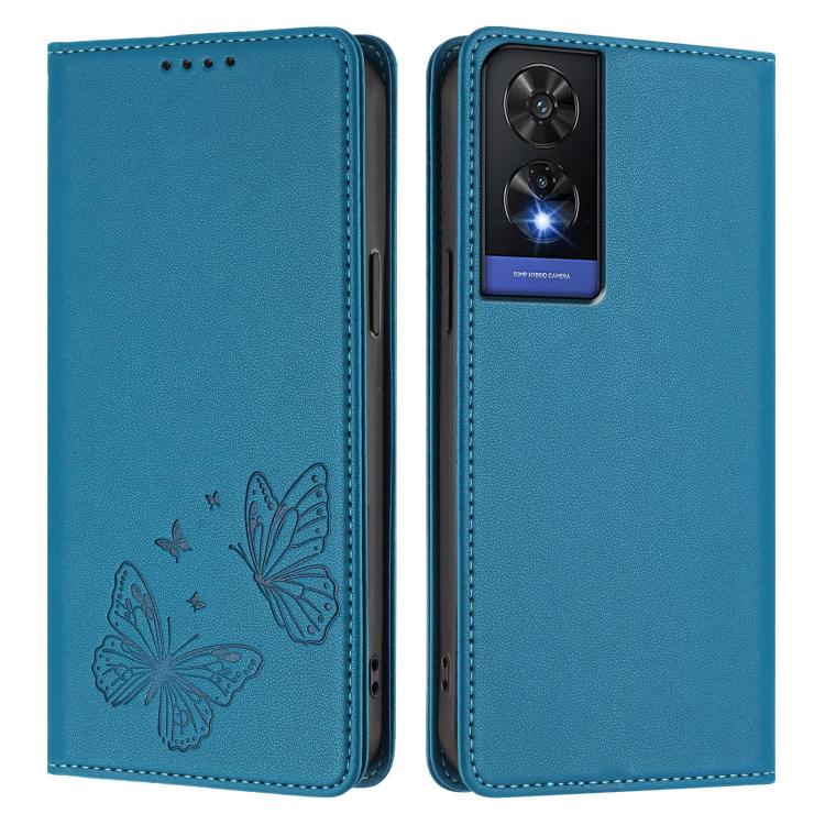 For TCL 505 Strong Magnetic Dual Butterfly RFID Vegan Leather Phone Case