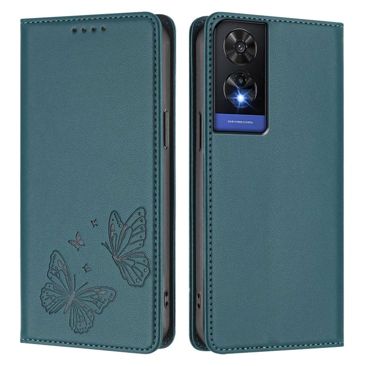 For TCL 505 Strong Magnetic Dual Butterfly RFID Vegan Leather Phone Case