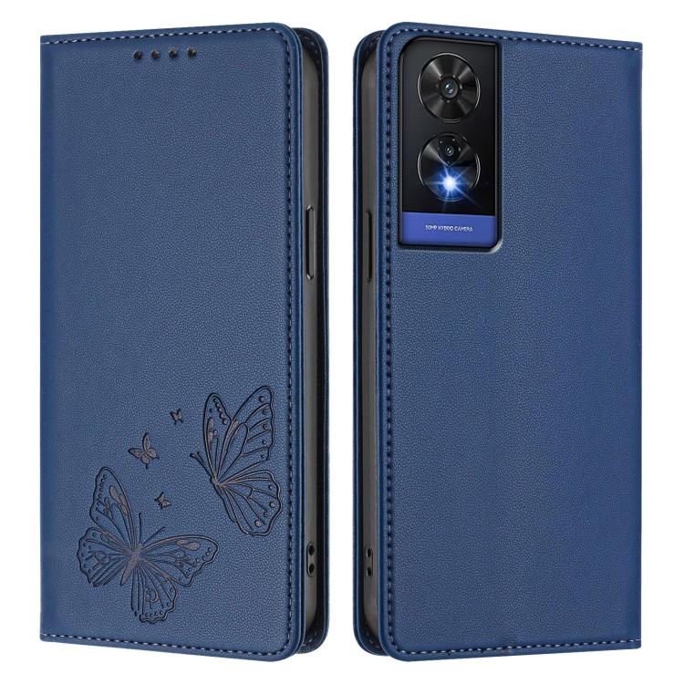 For TCL 505 Strong Magnetic Dual Butterfly RFID Vegan Leather Phone Case