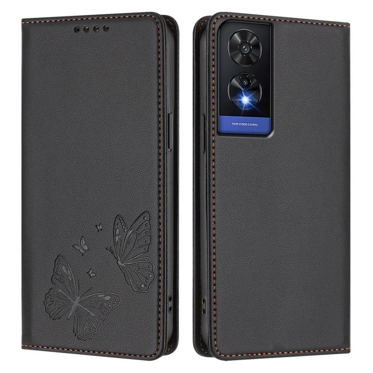For TCL 505 Strong Magnetic Dual Butterfly RFID Vegan Leather Phone Case